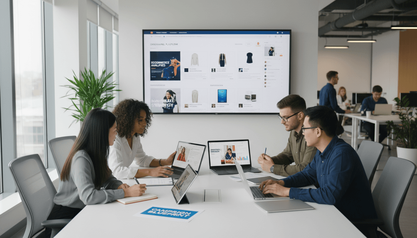 Retailbound team discussing strategy and product placement in a bright modern office